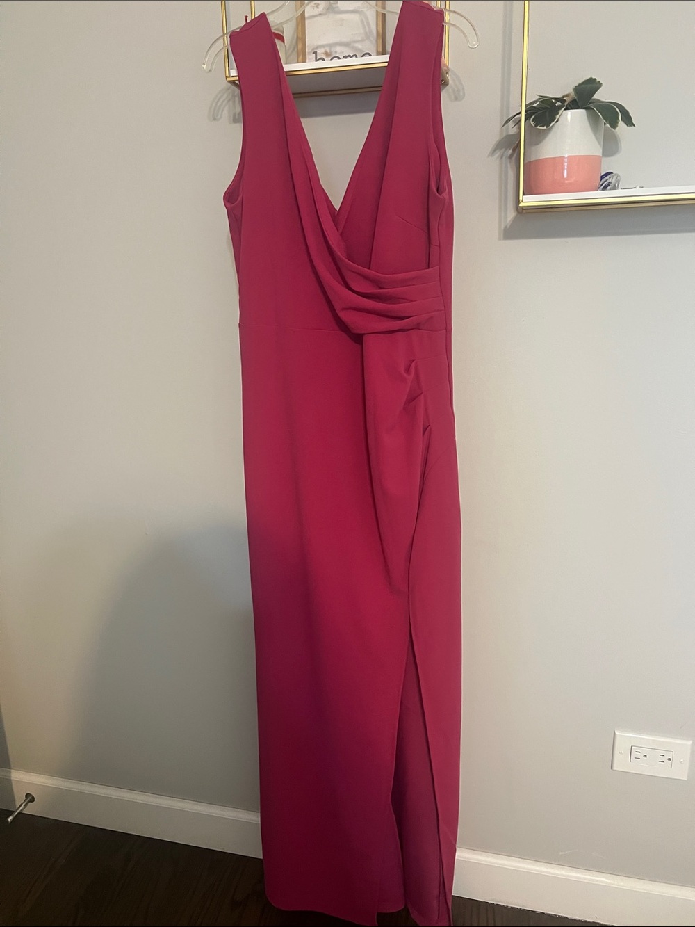 Elegant Fuchsia Draped V-Neck Maxi Dress
